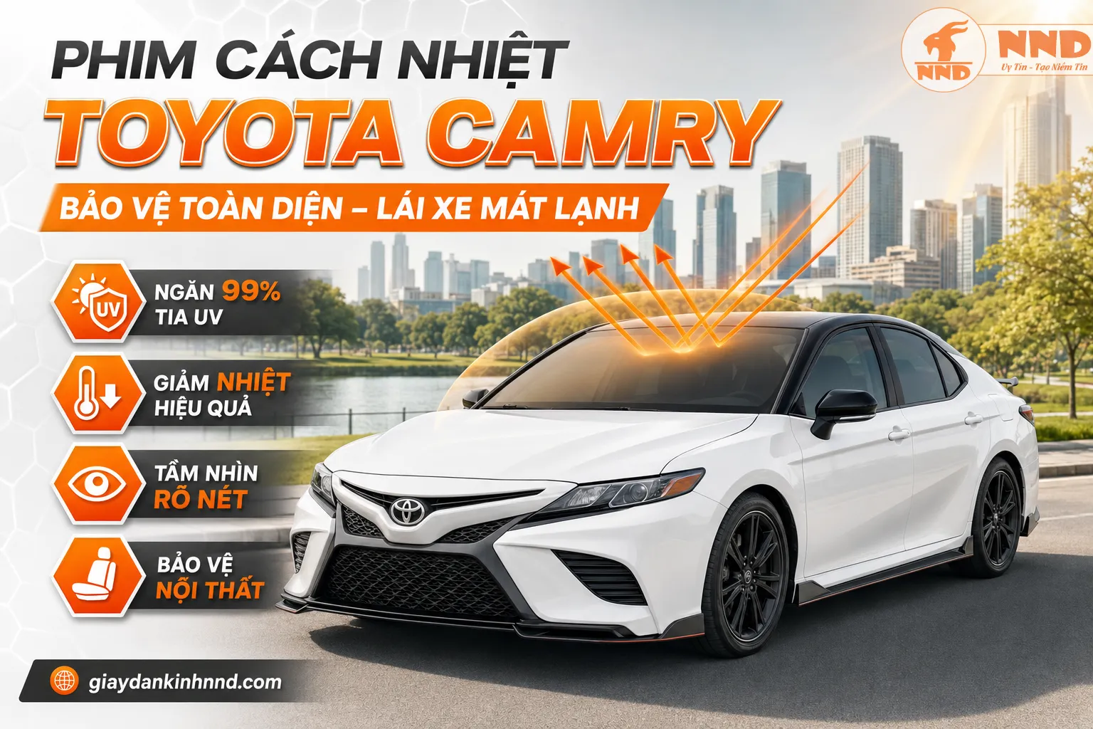 Phim cách nhiệt Toyota Camry giúp giảm nóng, chống chói, bảo vệ nội thất cao cấp và tăng sự riêng tư cho khoang hành khách.