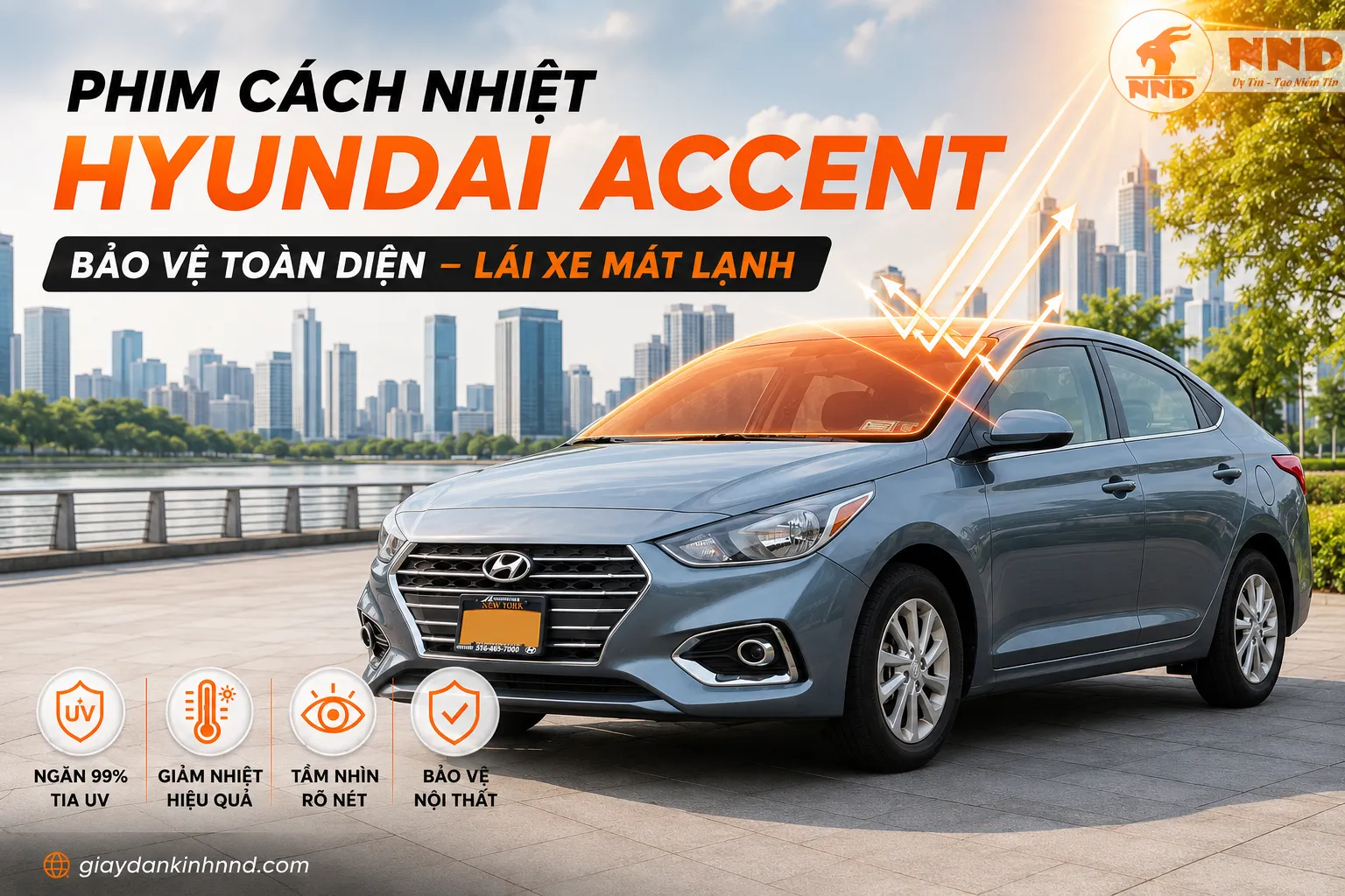 Phim cách nhiệt Hyundai Accent hỗ trợ ngăn tia UV, giảm nhiệt qua kính và giữ cabin thoải mái khi di chuyển trong đô thị.