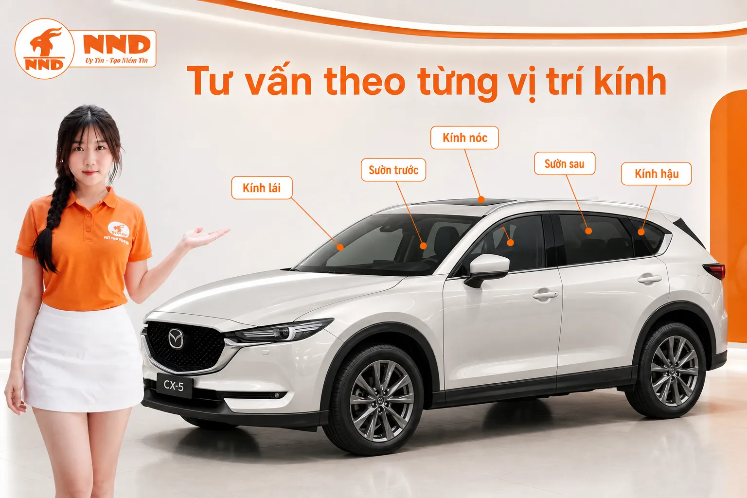 Phim cách nhiệt Mazda CX-5 nên phối riêng cho kính lái, sườn trước, sườn sau, kính hậu và kính nóc nhằm cân bằng khả năng quan sát với nhu cầu chống nóng.