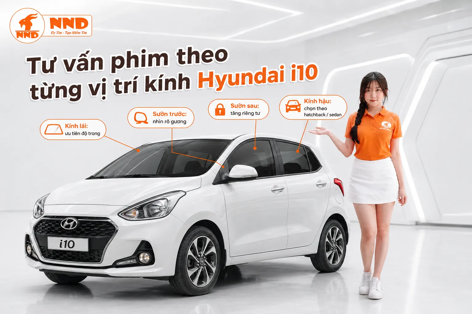 Sơ đồ lựa chọn phim cách nhiệt Hyundai i10 theo kính lái, kính sườn và kính hậu
