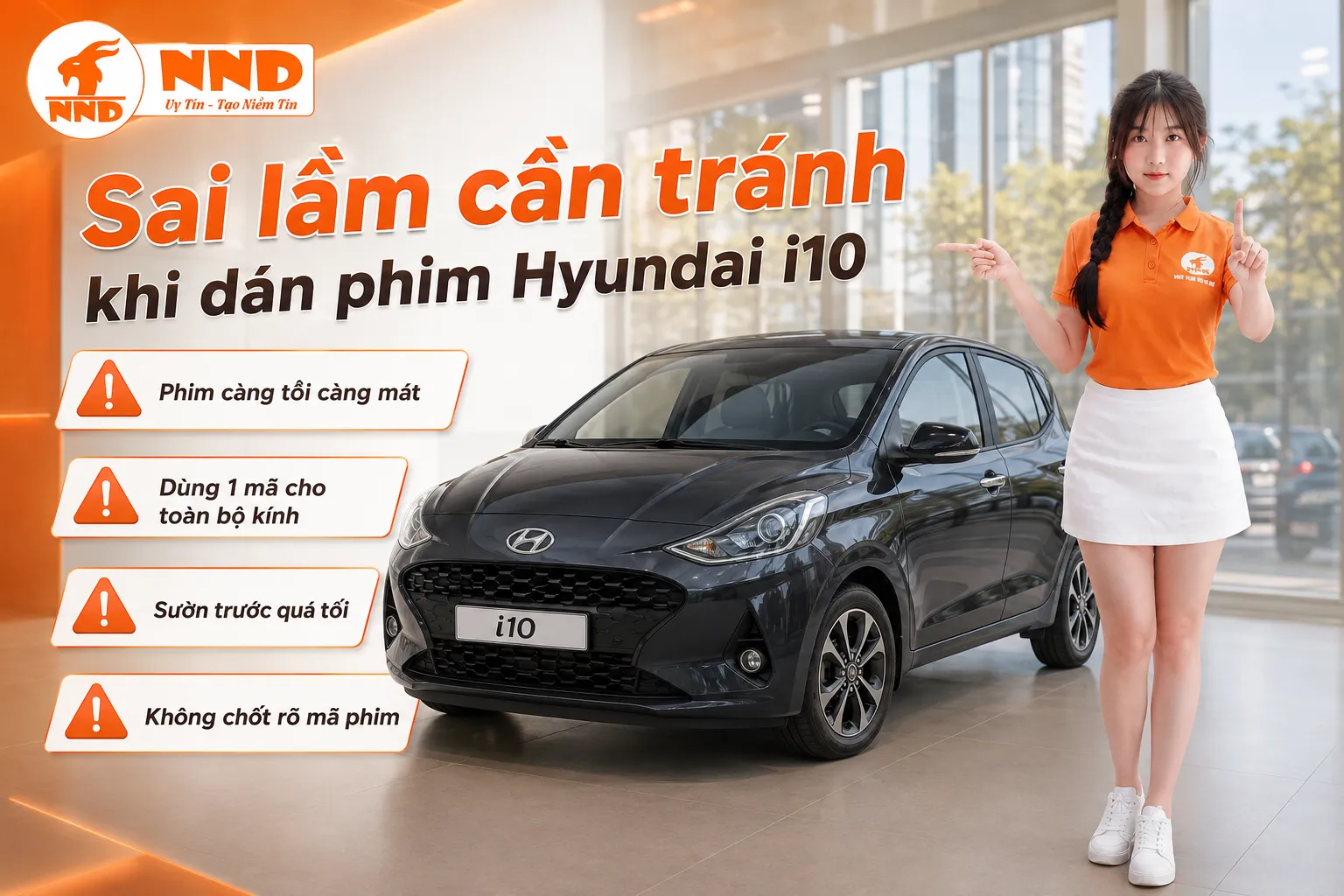 Minh họa các lỗi thường gặp khi chọn phim cách nhiệt Hyundai i10