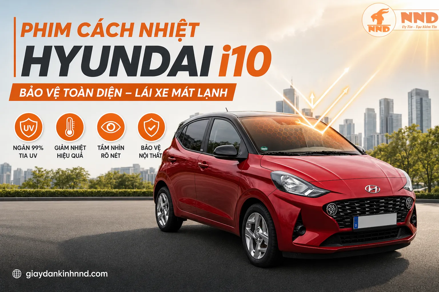 Phim cách nhiệt Hyundai i10 giúp giảm nhiệt cho khoang xe nhỏ, chống chói, bảo vệ nội thất và giảm áp lực cho điều hòa.
