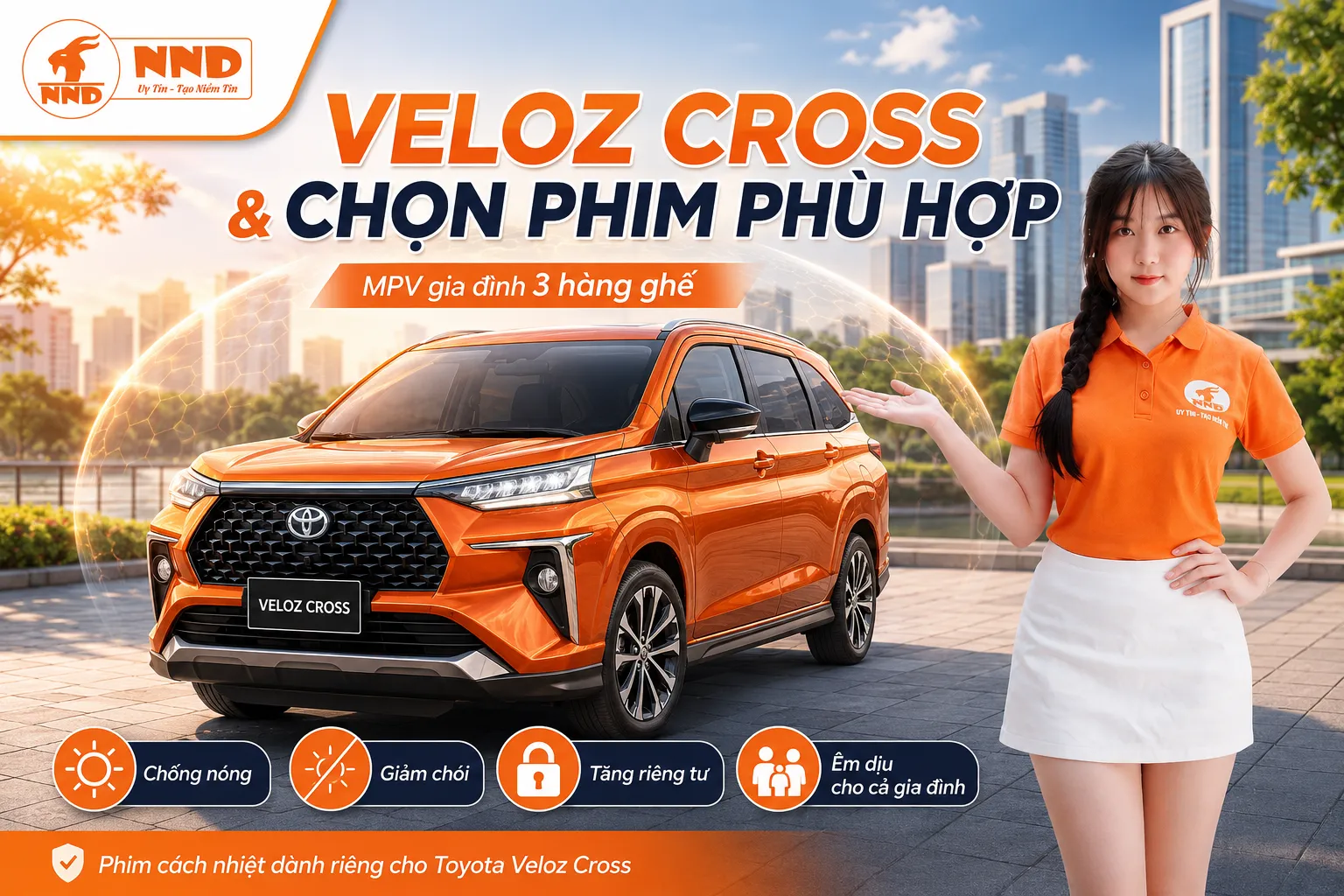 Phim cách nhiệt Toyota Veloz Cross hỗ trợ chống nóng, giảm chói, tăng riêng tư và nâng cao sự thoải mái cho gia đình khi di chuyển.