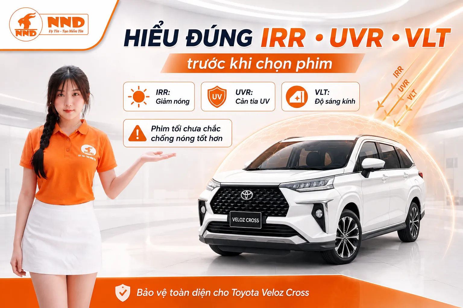 Hiểu đúng IRR, UVR và VLT giúp lựa chọn phim cách nhiệt Toyota Veloz Cross phù hợp, không chỉ dựa vào độ tối của kính.
