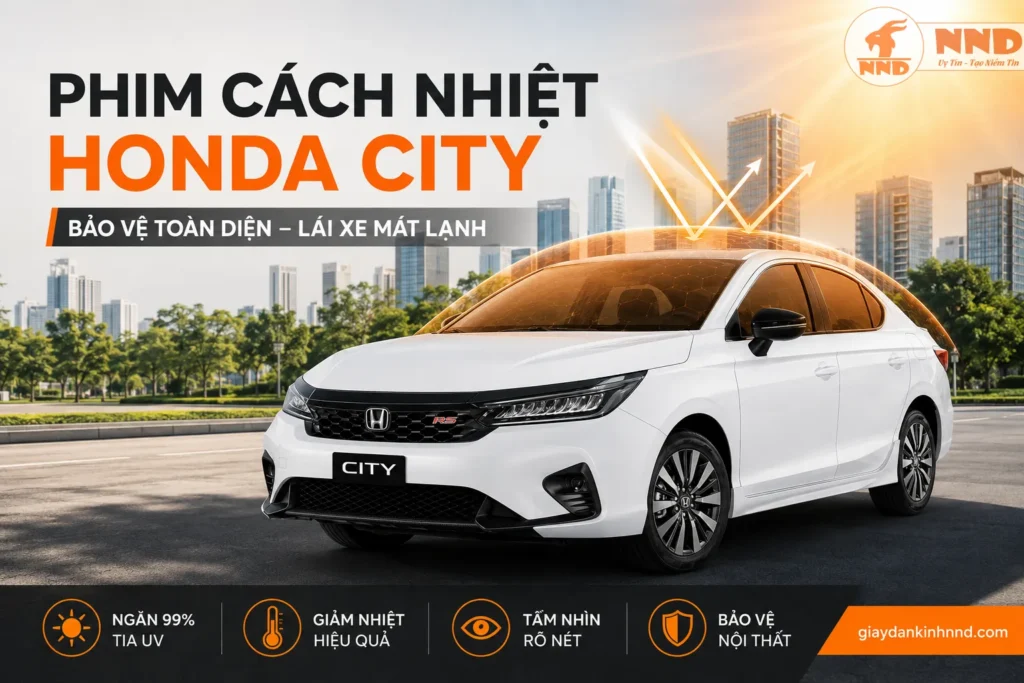 Phim cách nhiệt Honda City giúp hạn chế nhiệt truyền qua kính, ngăn tia UV và mang lại cảm giác dễ chịu trên mọi hành trình.