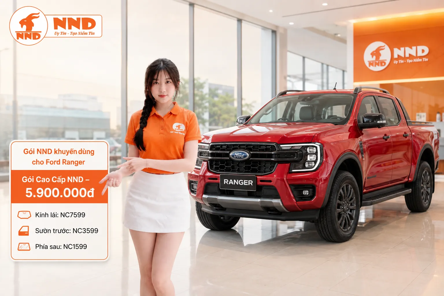 Cách phối phim cách nhiệt Ford Ranger theo kính lái, sườn trước, sườn sau và kính hậu