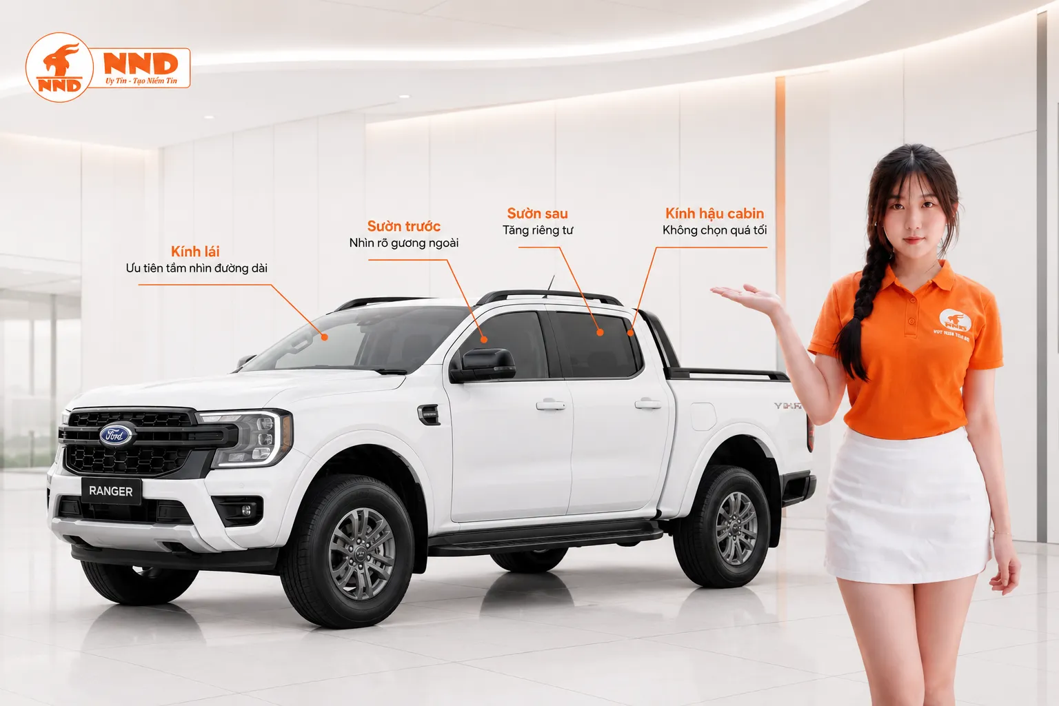 Cấu hình phim cách nhiệt Ford Ranger với NC7599, NC3599 và NC1599