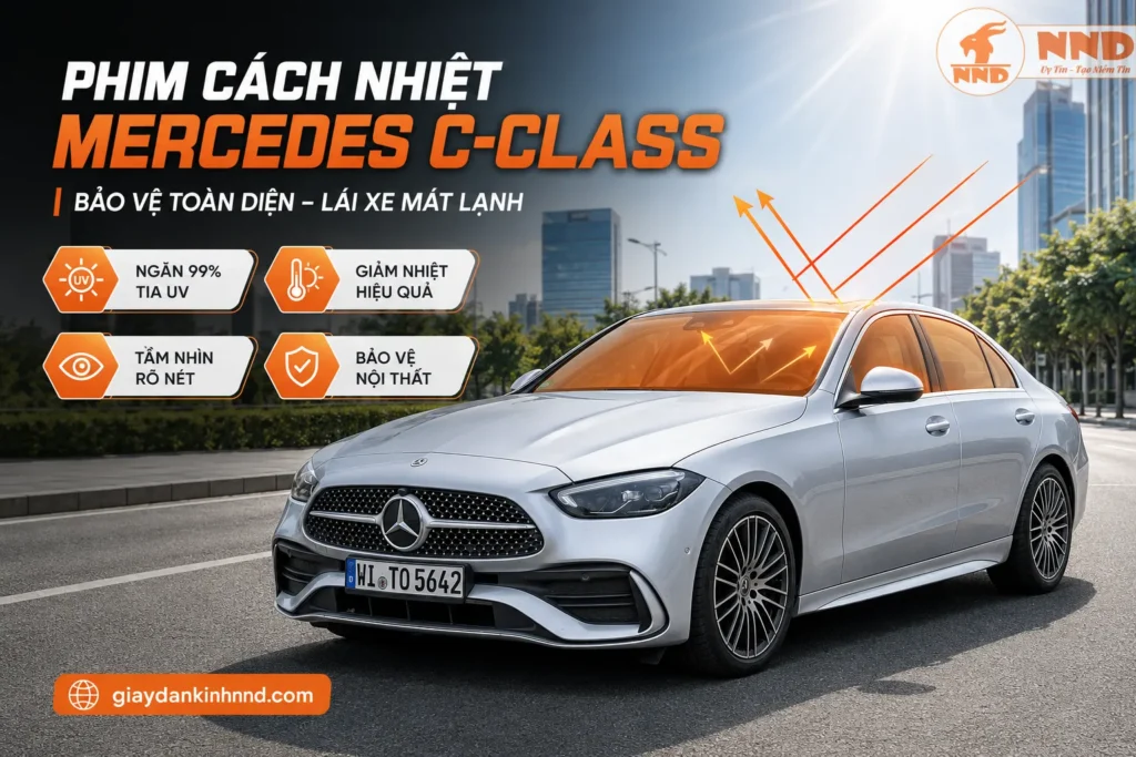 Phim cách nhiệt Mercedes C-Class mang đến khả năng chống nóng, ngăn tia UV và giữ tầm nhìn rõ ràng khi di chuyển cả ngày lẫn đêm.
