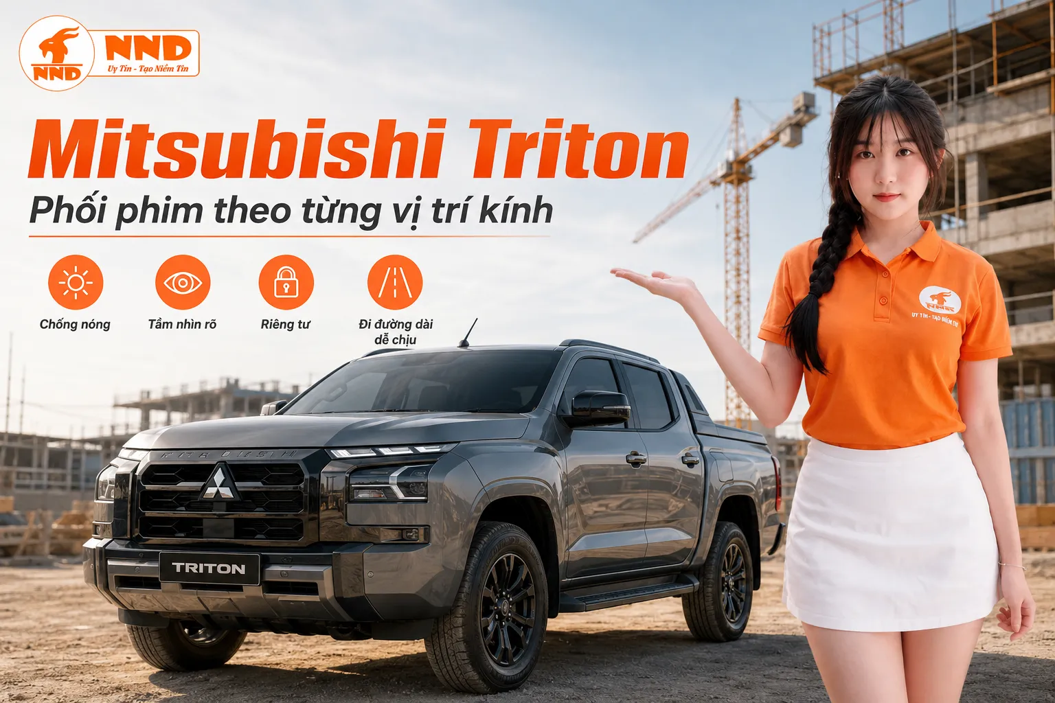 Phim cách nhiệt Mitsubishi Triton giúp phối phim theo từng vị trí kính để chống nóng, giữ tầm nhìn rõ và đi đường dài dễ chịu hơn.