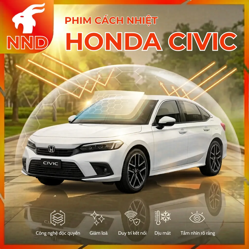 Dán phim cách nhiệt cho xeHonda Civic giúp chống nóng, ngăn tia UV và bảo vệ nội thất ô tô hiệu quả tại NND._4