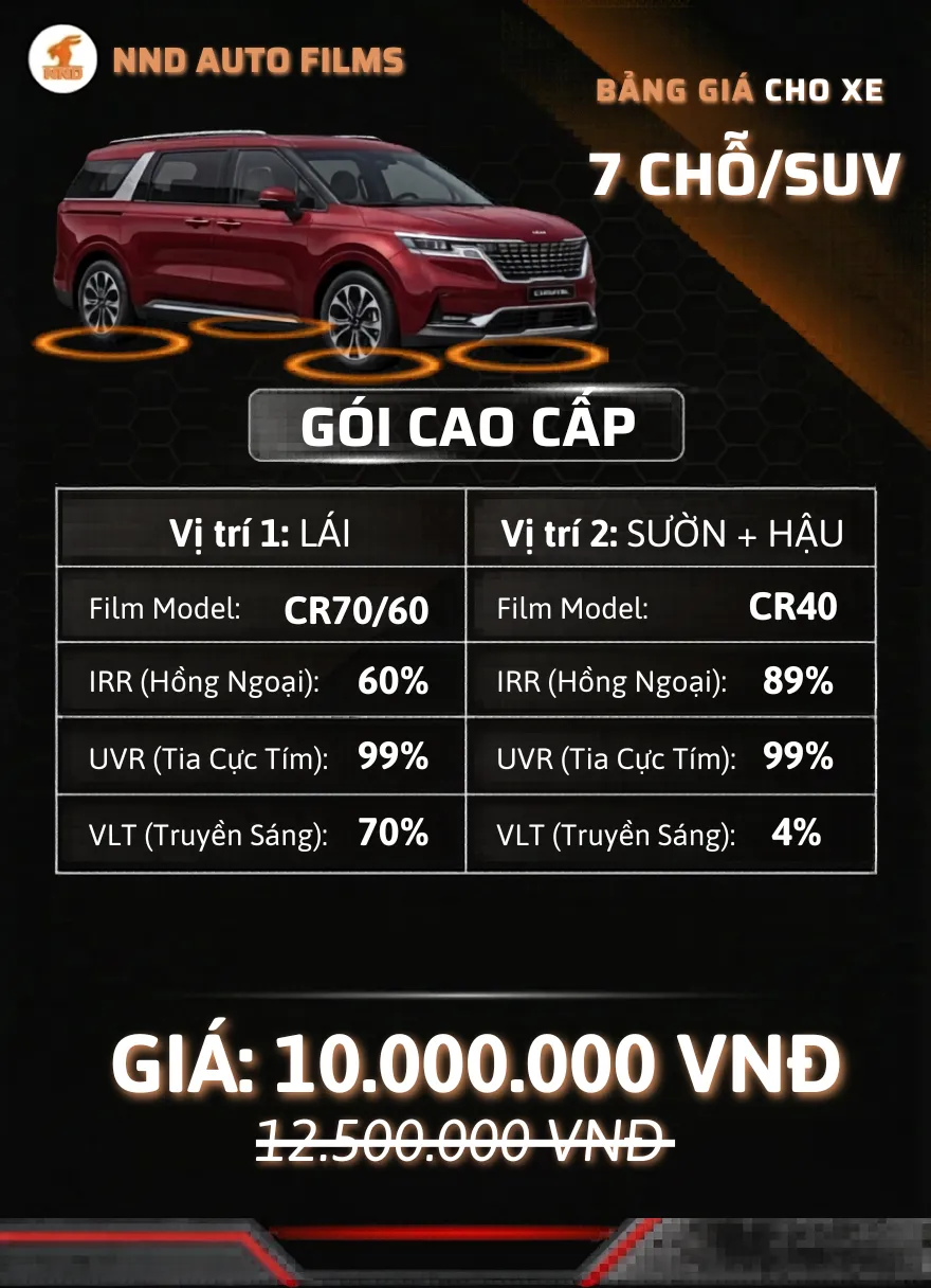 Gói cao cấp phim cách nhiệt 3M dành cho xe 7 chỗ