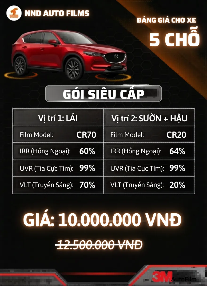 gói siêu cấp 3M cho xe 5 chỗ