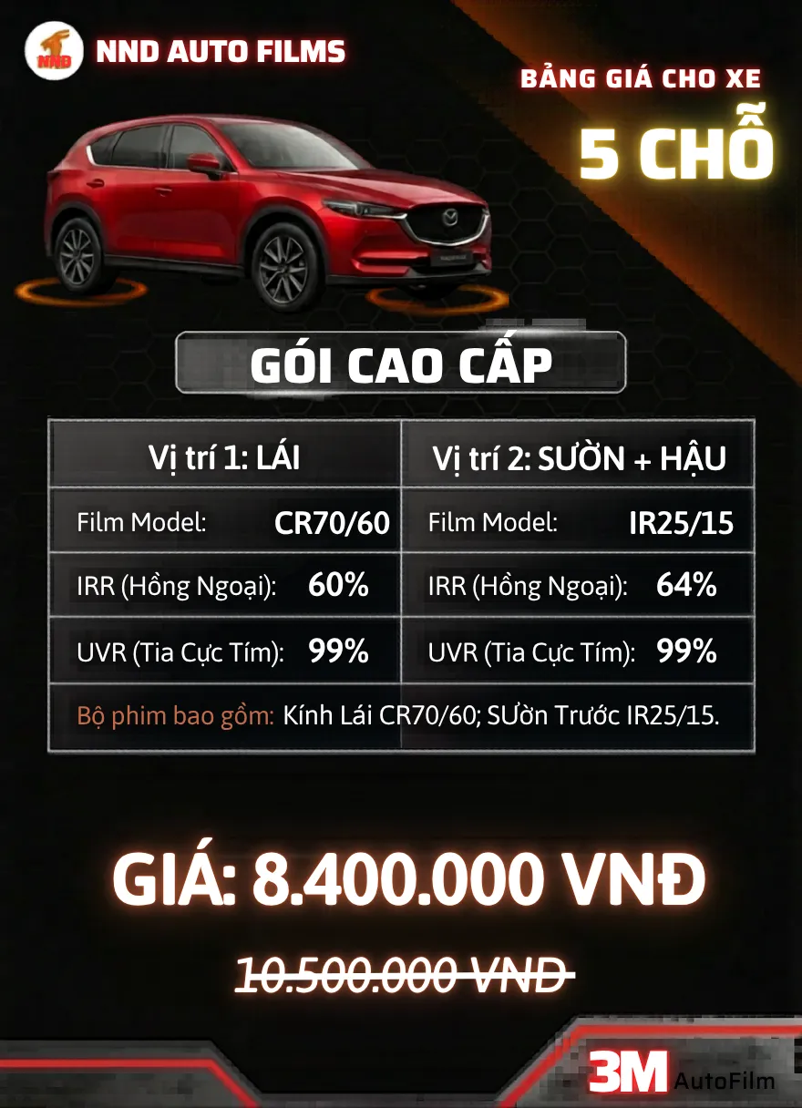 gói cao cấp 3M cho xe 5 chỗ 