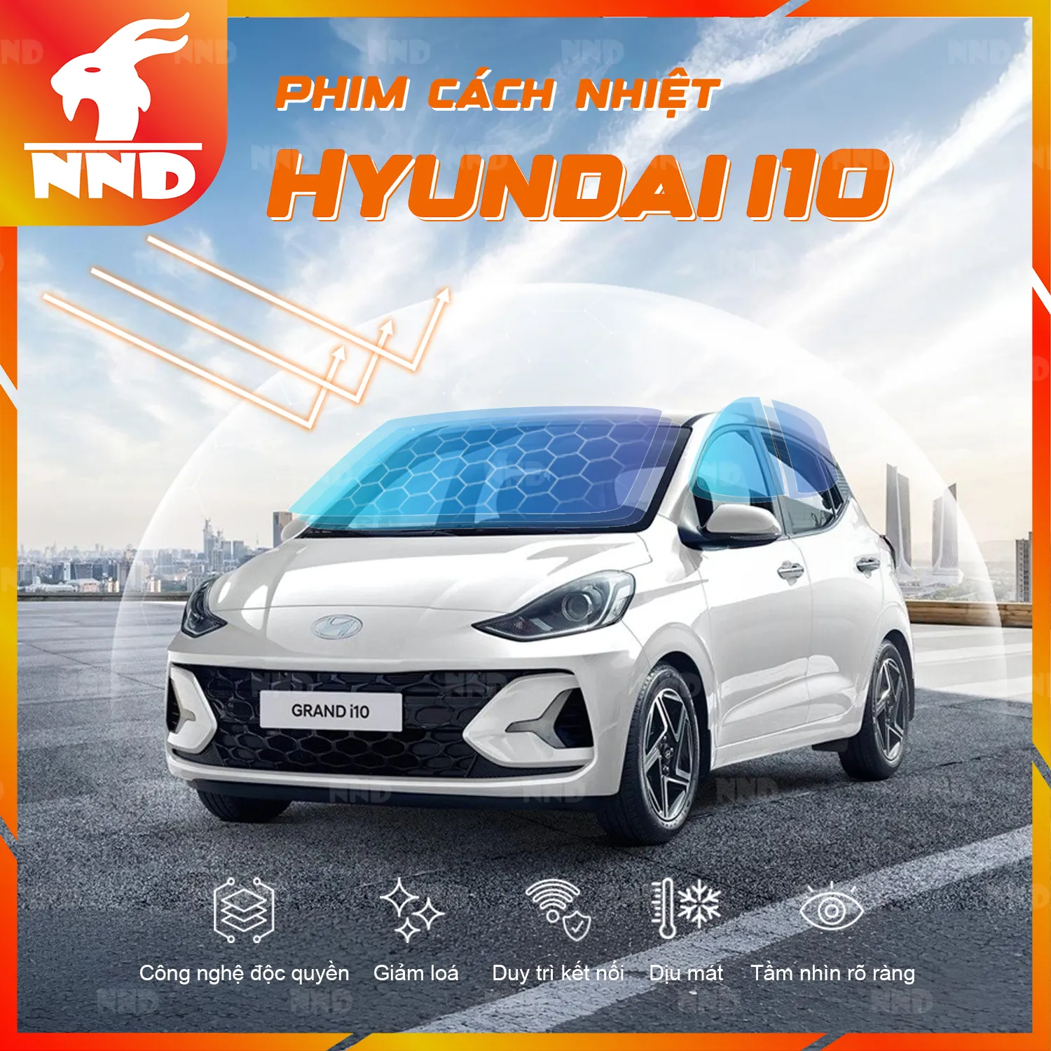 phim cách nhiệt sau khi dán vào Huyndai i10 sẽ cản được những tia nắng chói chang 