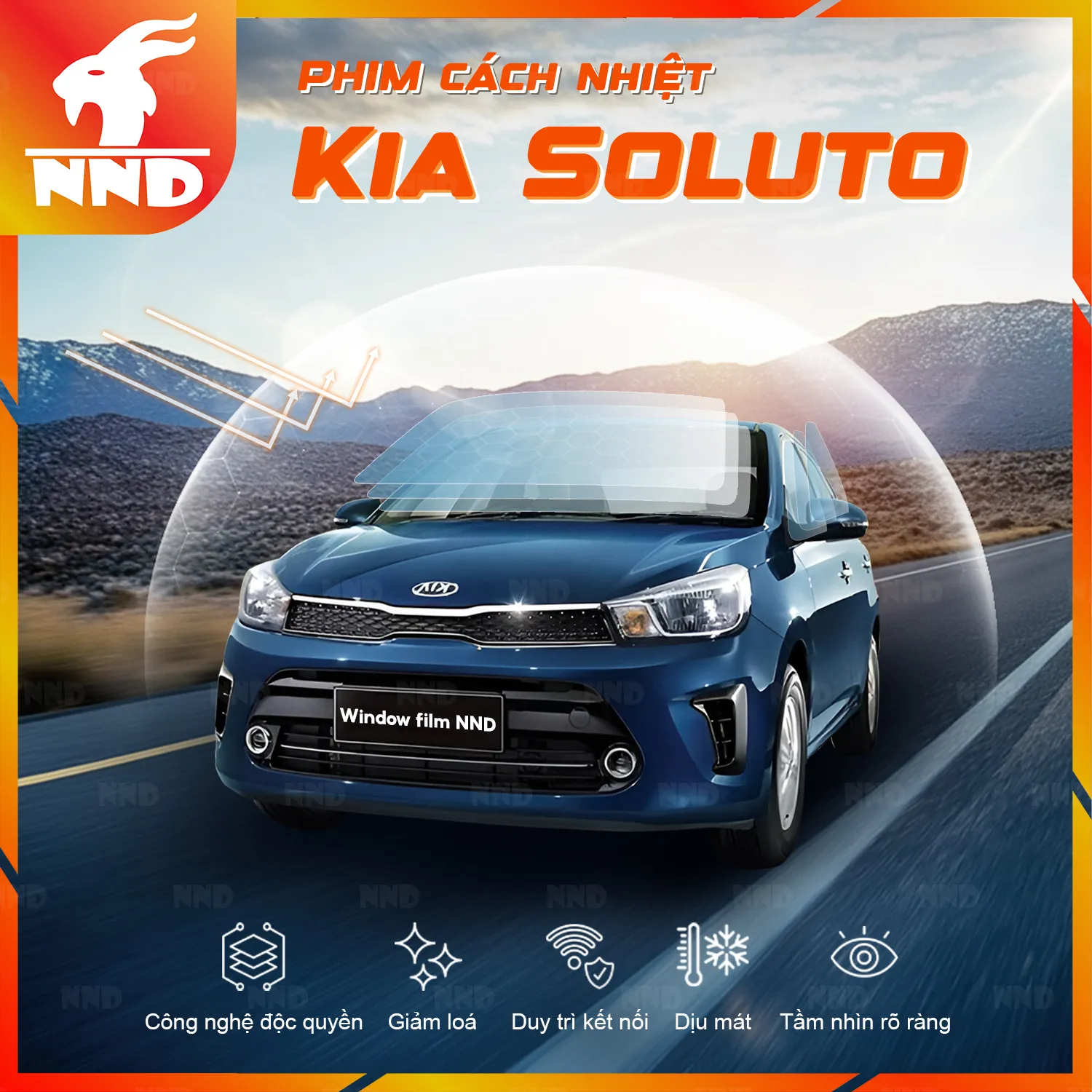 Dán phim cách nhiệt cho xe Kia Soluto giúp chống nóng, ngăn tia UV và bảo vệ nội thất ô tô hiệu quả tại NND.