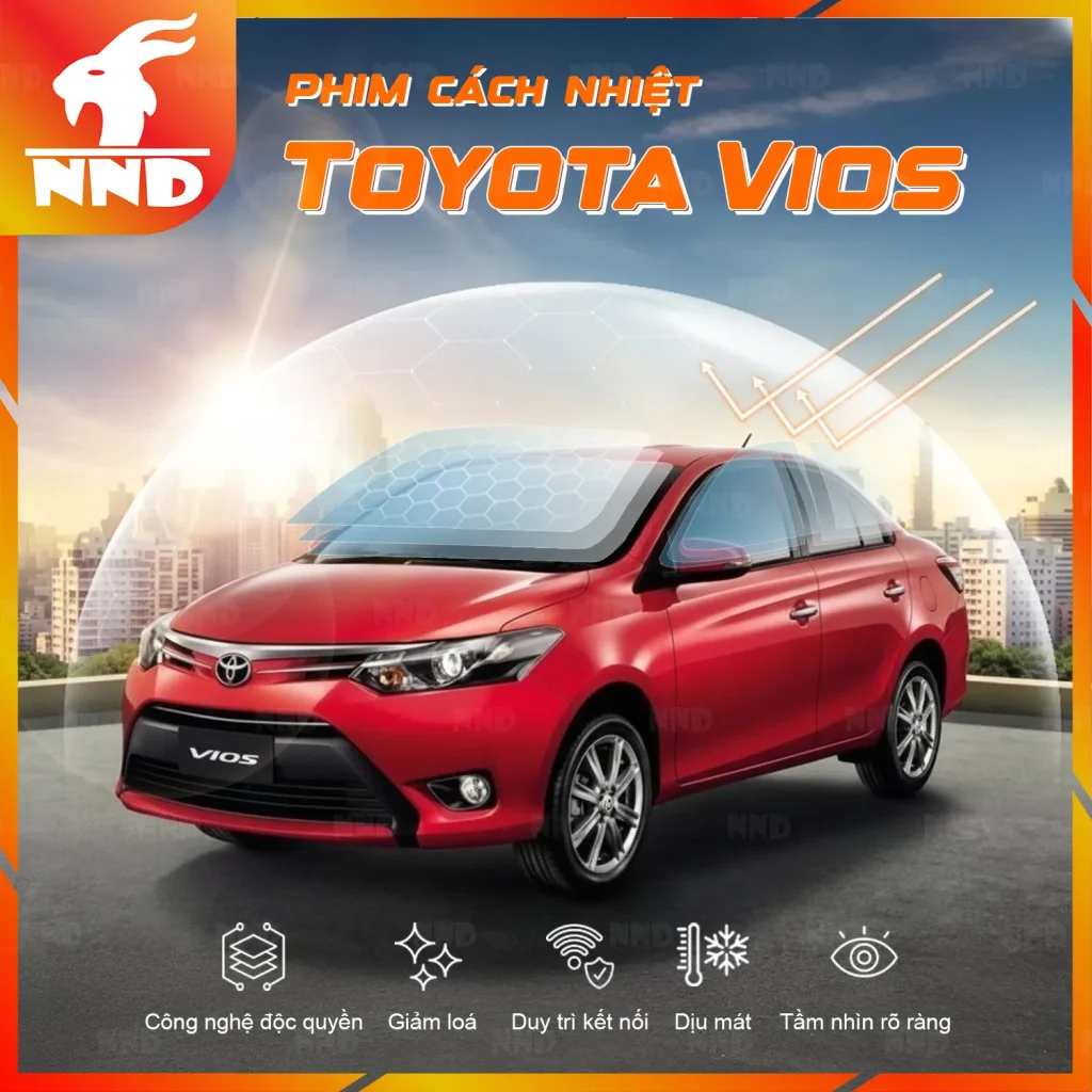 Dán phim cách nhiệt cho xe Toyota Vios giúp chống nóng, ngăn tia UV và bảo vệ nội thất ô tô hiệu quả tại NND.