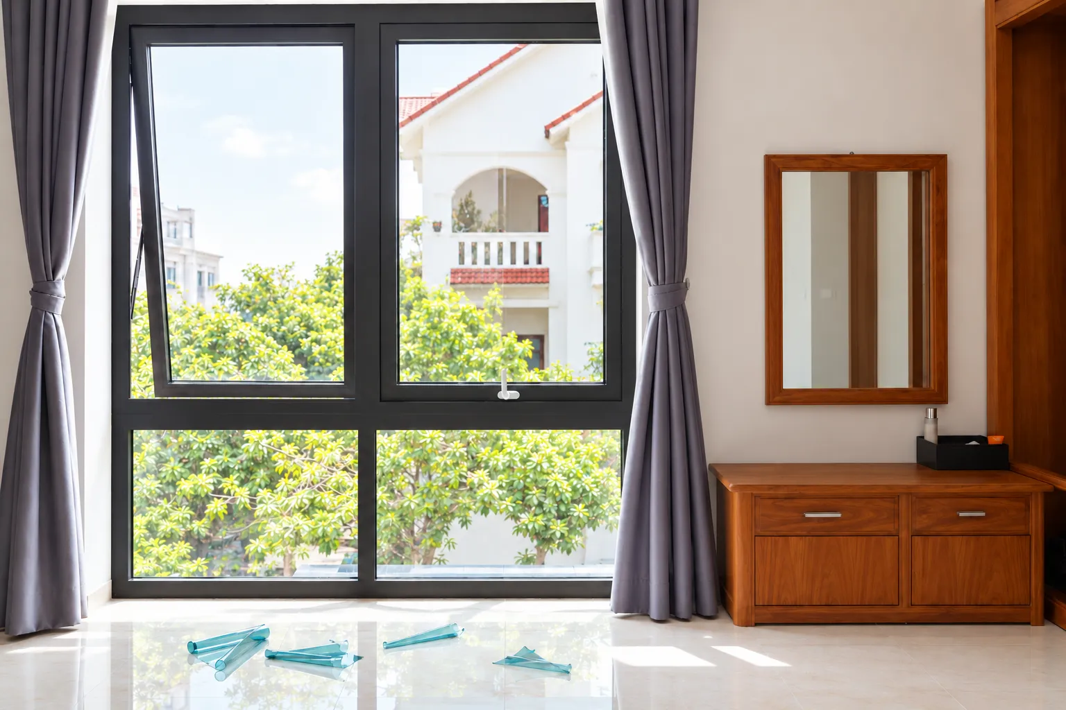 Không gian nội thất biệt thự Vinhomes Riverside sau khi hoàn thiện phim cách nhiệt AP7080 trên hệ cửa sổ kính