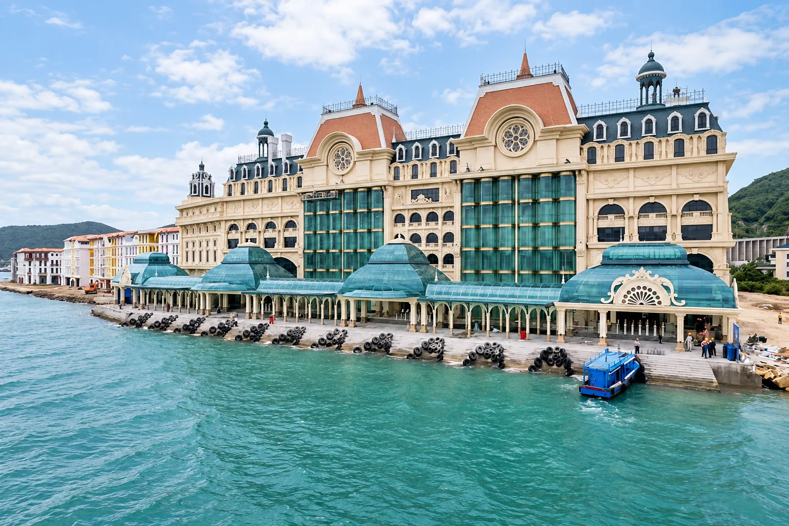 Toàn cảnh công trình Vinpearl Hòn Tre Nha Trang với hệ kính lớn ven biển
