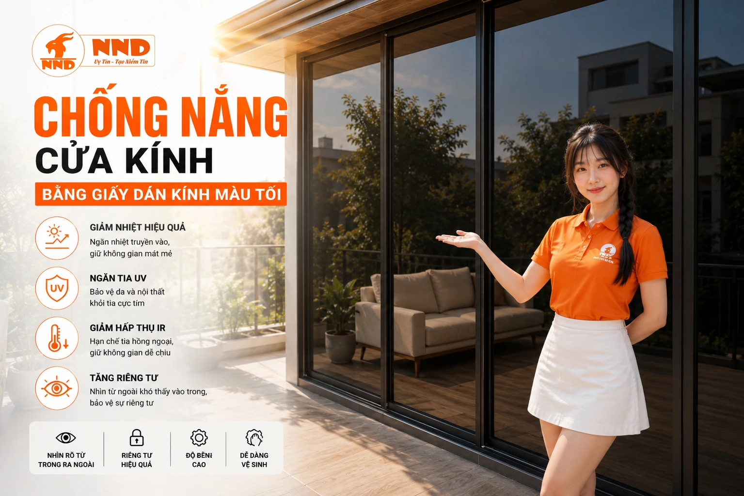 Chống Nắng Cửa Kính Bằng Giấy Dán Kính Màu Tối