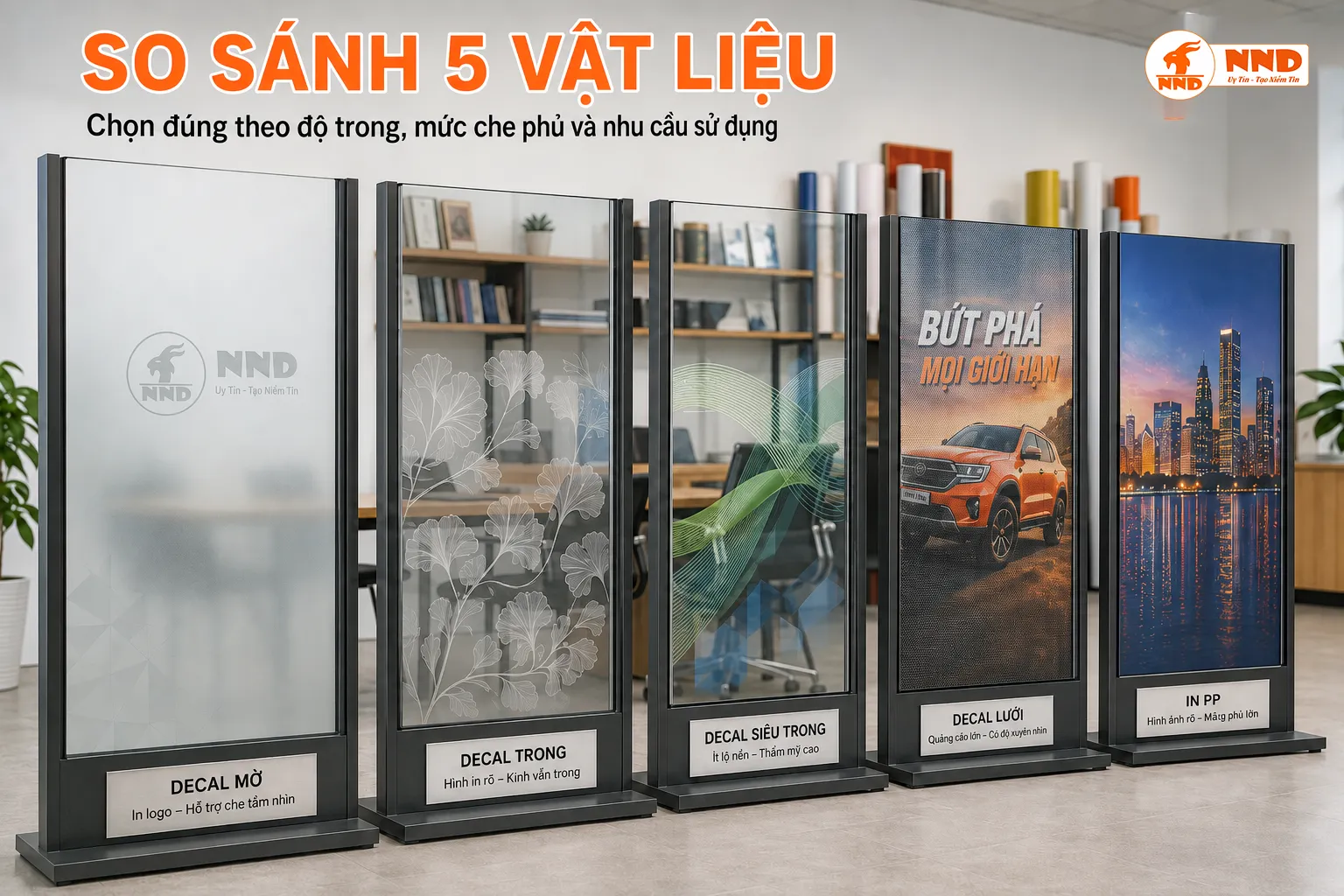 So sánh decal mờ decal trong decal siêu trong decal lưới và PP dán kính