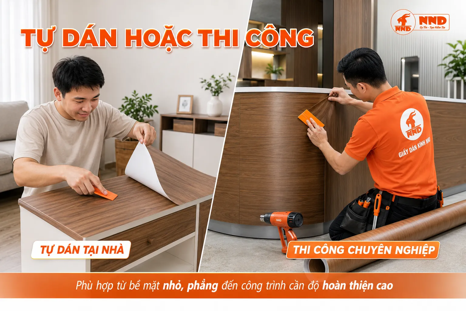 Ứng dụng decal vân gỗ cho nhà ở, văn phòng và quầy kinh doanh với nhiều kiểu nội thất