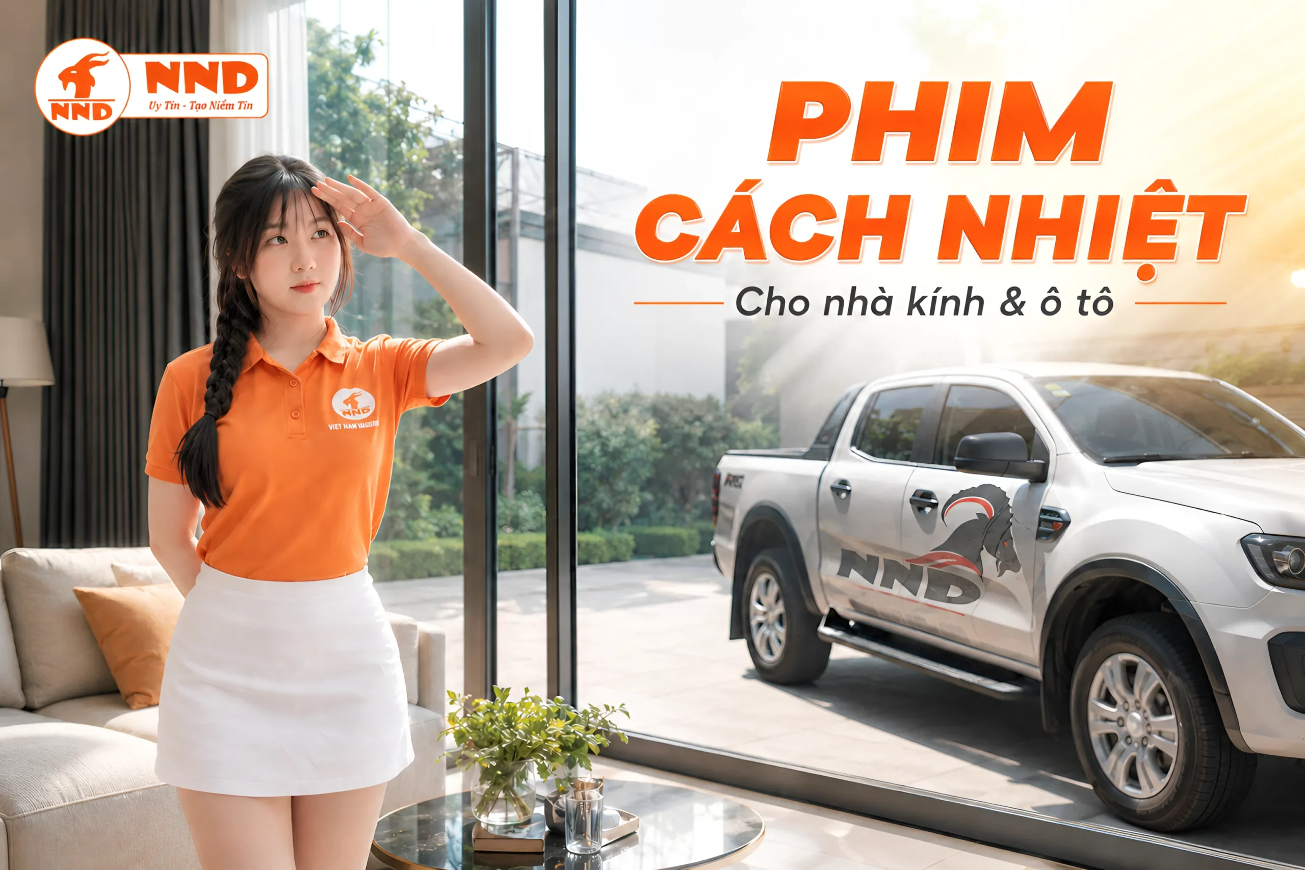 Nhân viên NND giới thiệu giải pháp phim cách nhiệt dành cho nhà kính và ô tô.