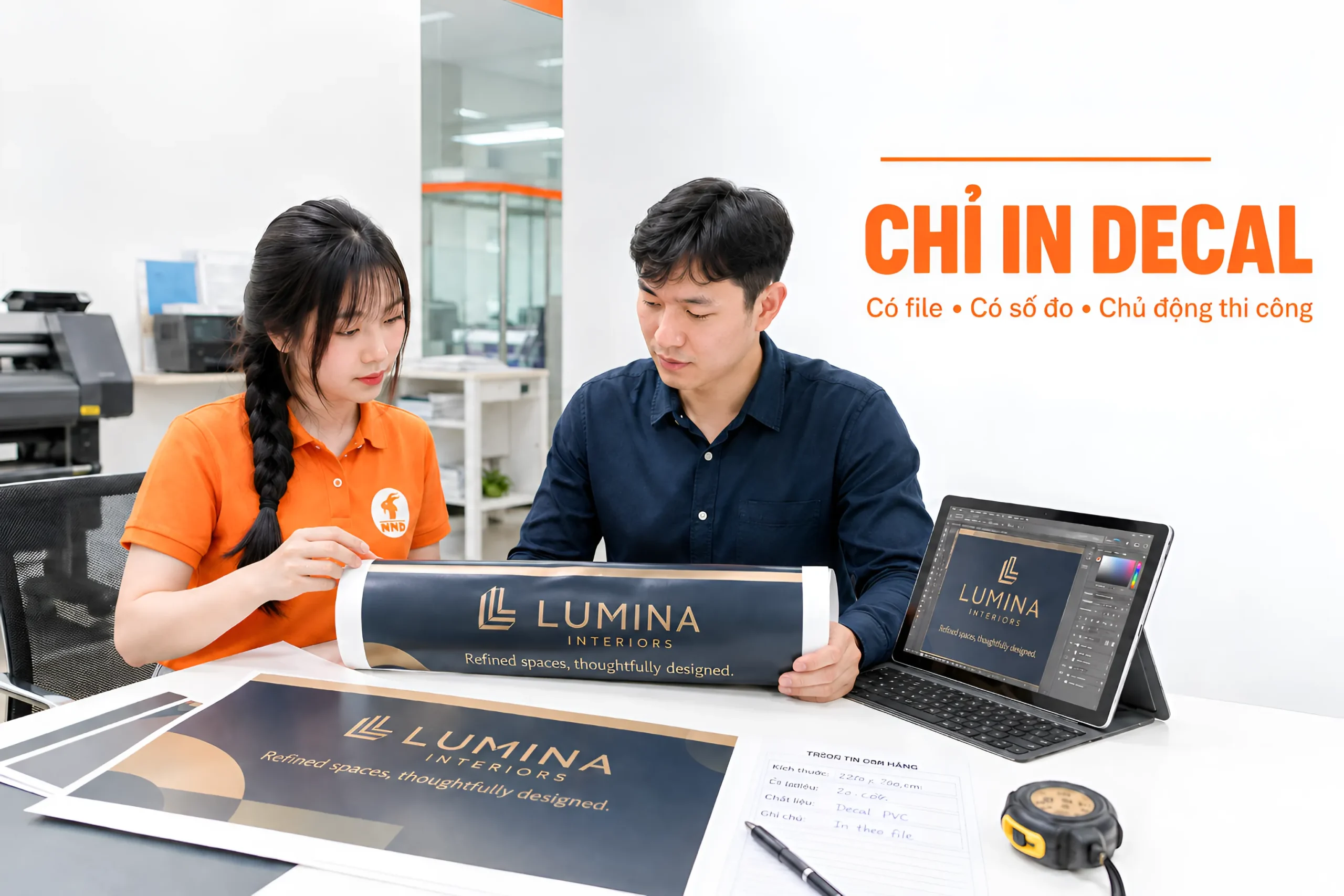 Khách hàng duyệt mẫu và đặt dịch vụ chỉ in decal theo file thiết kế có sẵn