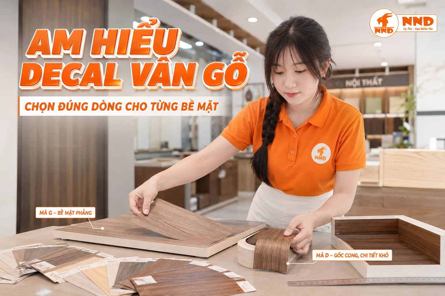 Nhân viên NND minh họa cách chọn mã G cho bề mặt phẳng và mã D cho góc cong, chi tiết khó