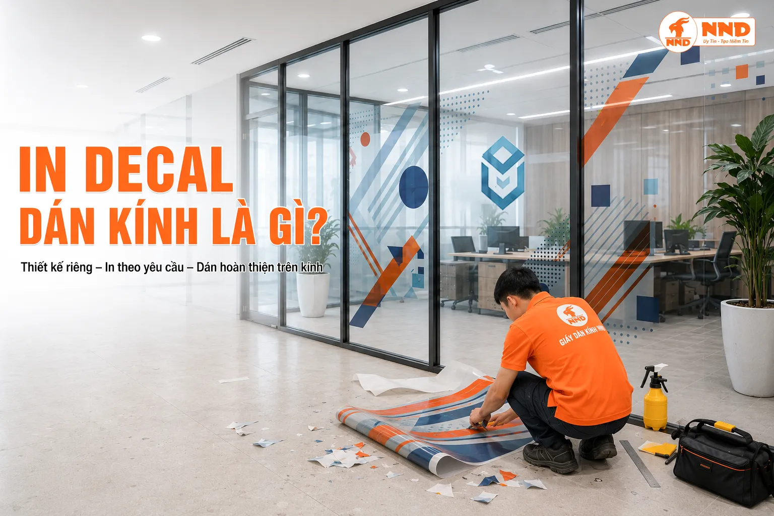 In decal dán kính theo yêu cầu với thiết kế riêng và thi công hoàn thiện tại văn phòng
