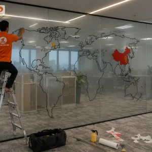 Decal trong in bản đồ thế giới là lựa chọn lý tưởng cho văn phòng doanh nghiệp quốc tế. Thiết kế vừa trang trí, vừa thể hiện tầm nhìn và phong cách chuyên nghiệp.