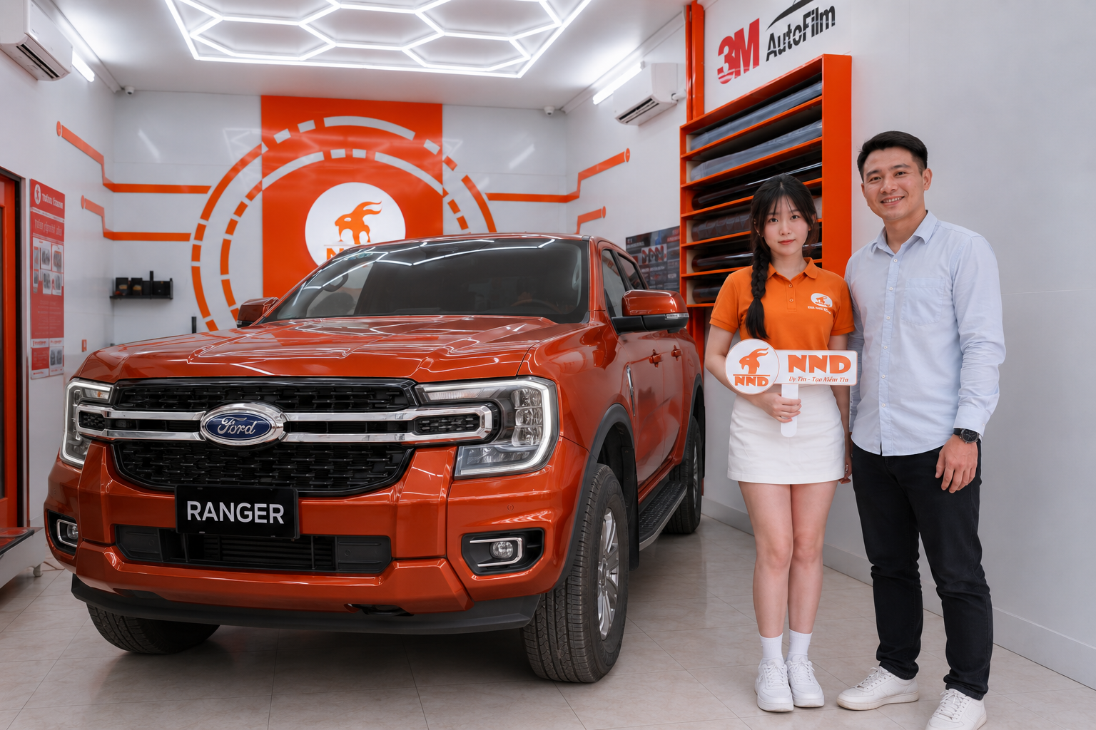 Công trình dán phim cách nhiệt full xe Ford Ranger tại NND sau khi hoàn thiện và bàn giao khách hàng