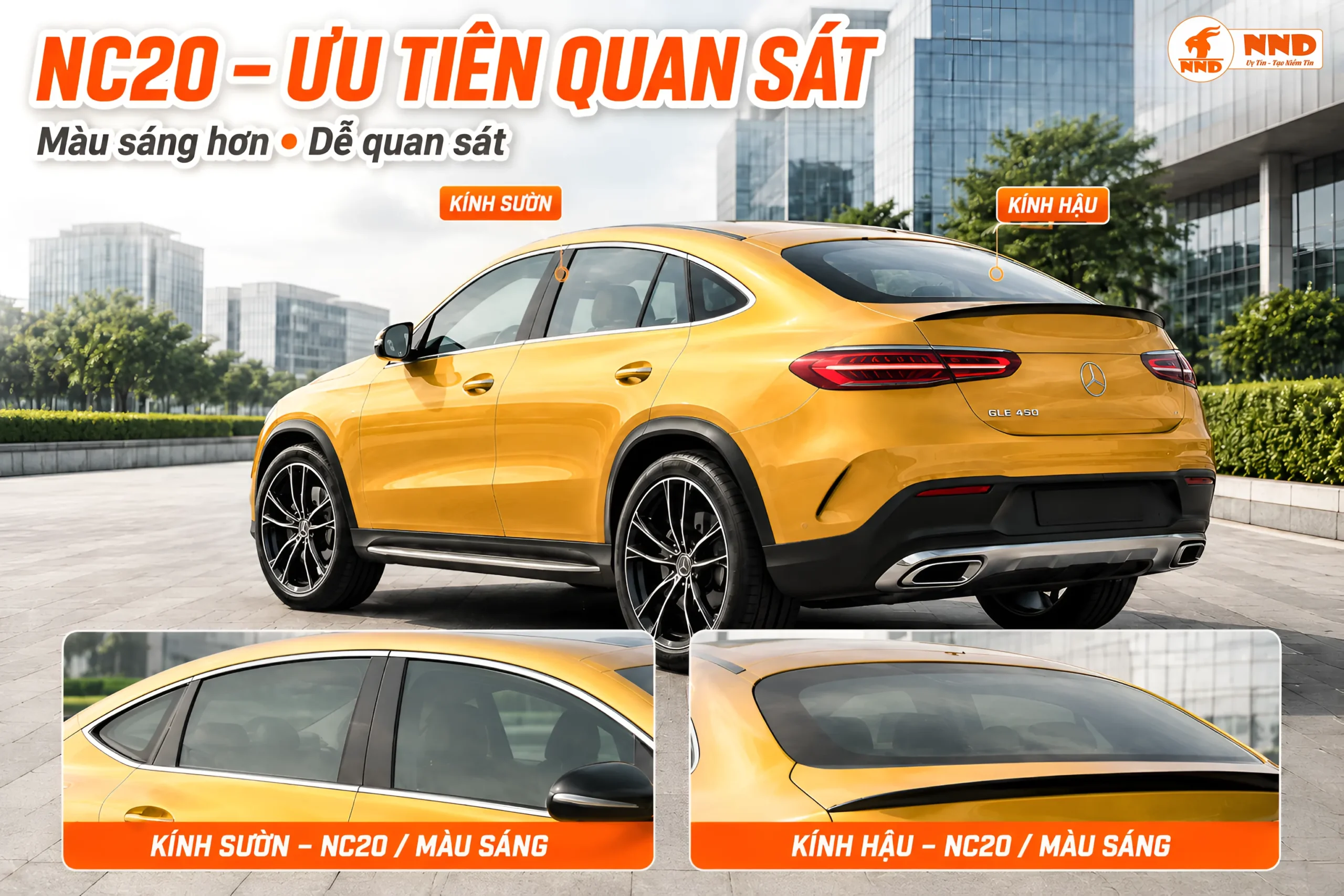 Phim NC20 Gói Tiết Kiệm NND màu sáng hơn giúp ưu tiên khả năng quan sát kính sườn và kính hậu
