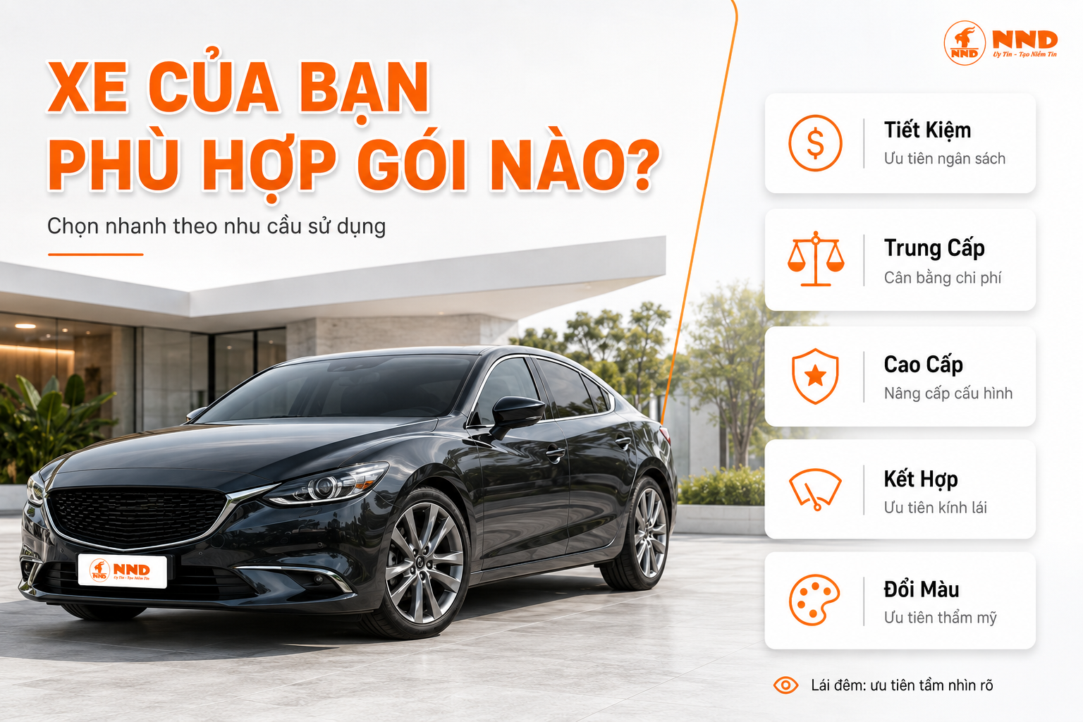 Gợi ý lựa chọn 5 gói phim cách nhiệt xe 5 chỗ theo ngân sách, cấu hình kính lái và nhu cầu thẩm mỹ