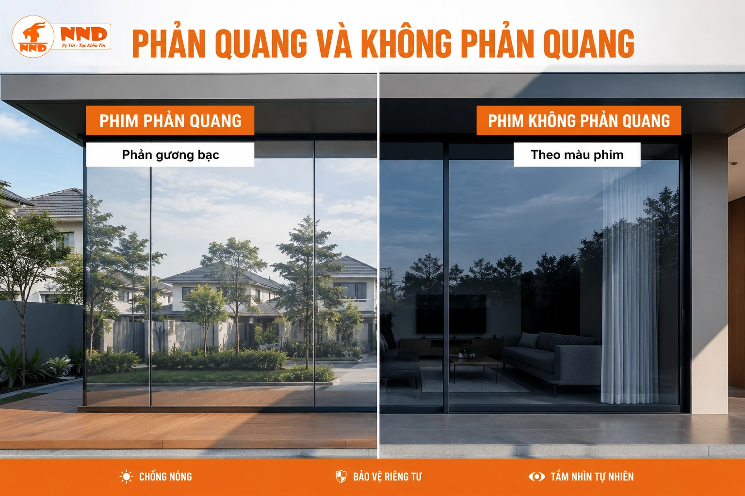 So sánh phim phản quang mặt gương bạc và phim cách nhiệt không phản quang