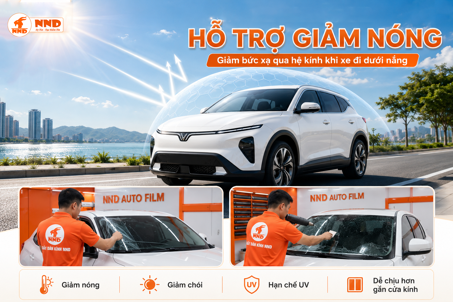 Phim cách nhiệt ô tô hỗ trợ giảm nóng, giảm chói và hạn chế tia UV khi xe di chuyển dưới trời nắng