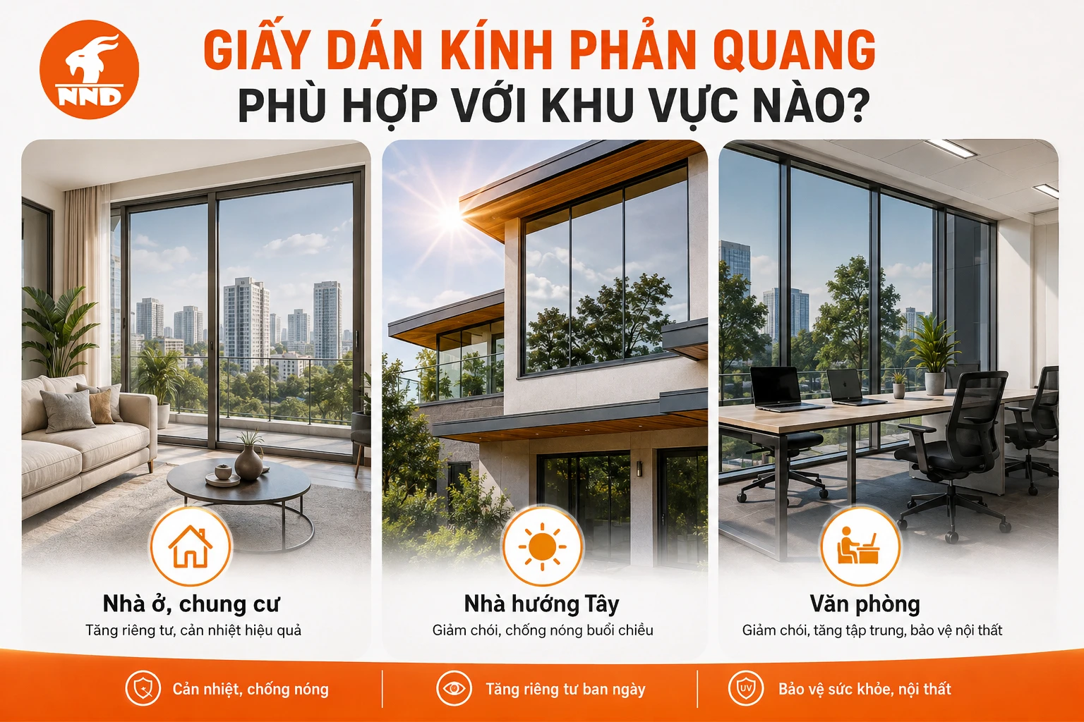 Phim phản quang phù hợp cho nhà ở chung cư nhà hướng Tây và văn phò