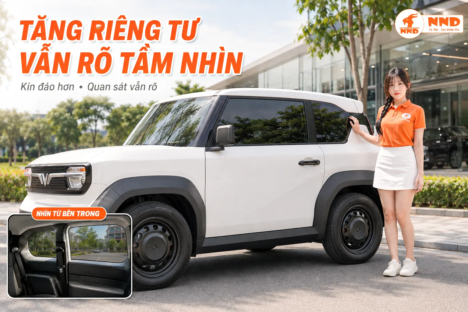 Phim cách nhiệt xe VF3 giúp tăng sự riêng tư cho kính sườn nhưng vẫn duy trì khả năng quan sát từ bên trong