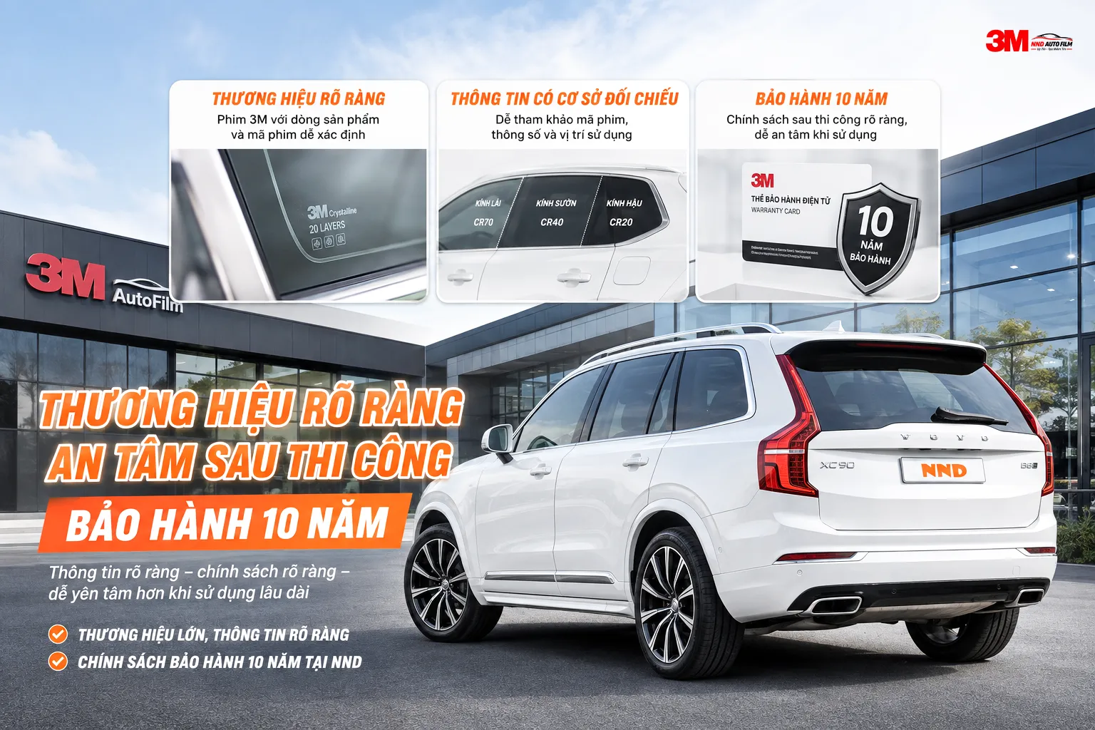 Phim cách nhiệt 3M AutoFilm với thông tin sản phẩm rõ ràng, mã phim dễ đối chiếu và chính sách bảo hành 10 năm tại NND