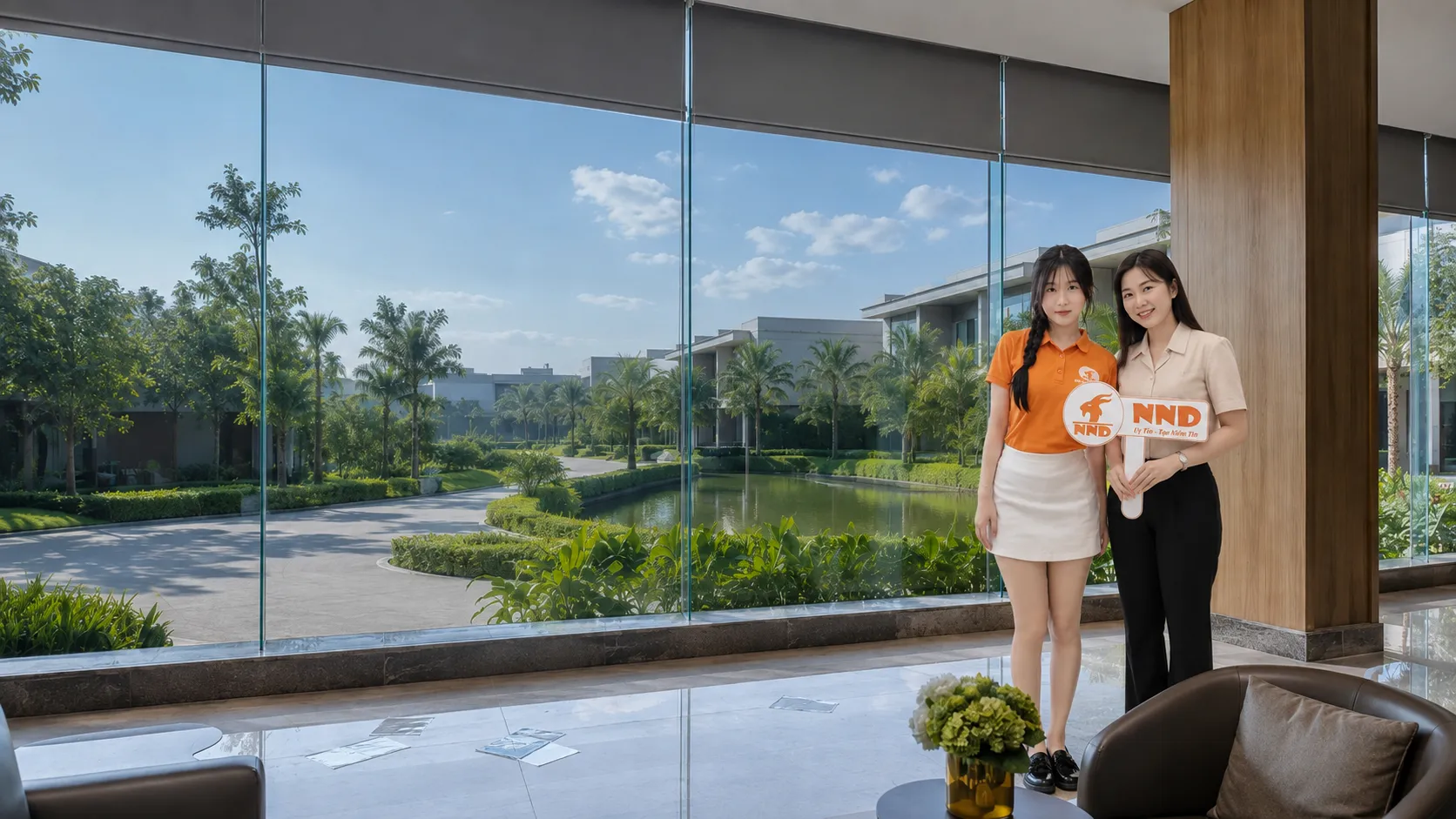 Không gian nhà kính sau khi dán phim cách nhiệt giúp giảm ánh sáng gắt nhưng vẫn giữ được tầm nhìn ra bên ngoài.