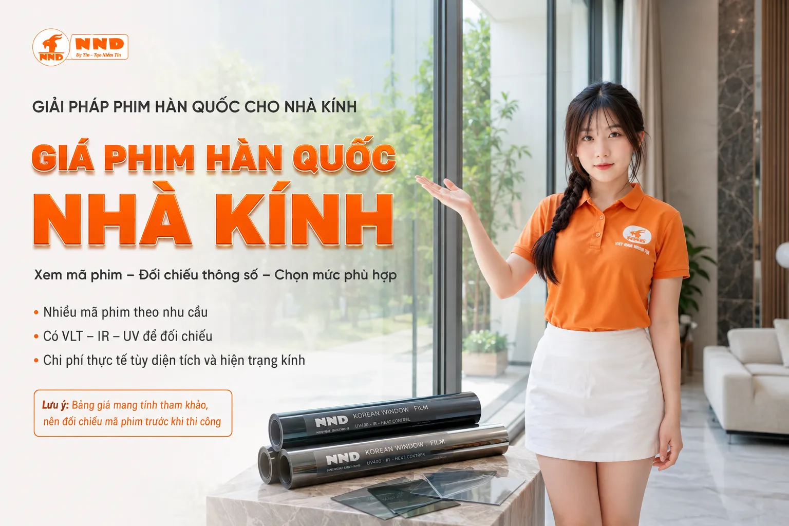 Banner giá phim cách nhiệt Hàn Quốc cho nhà kính, tư vấn theo mã phim và hiện trạng thực tế.