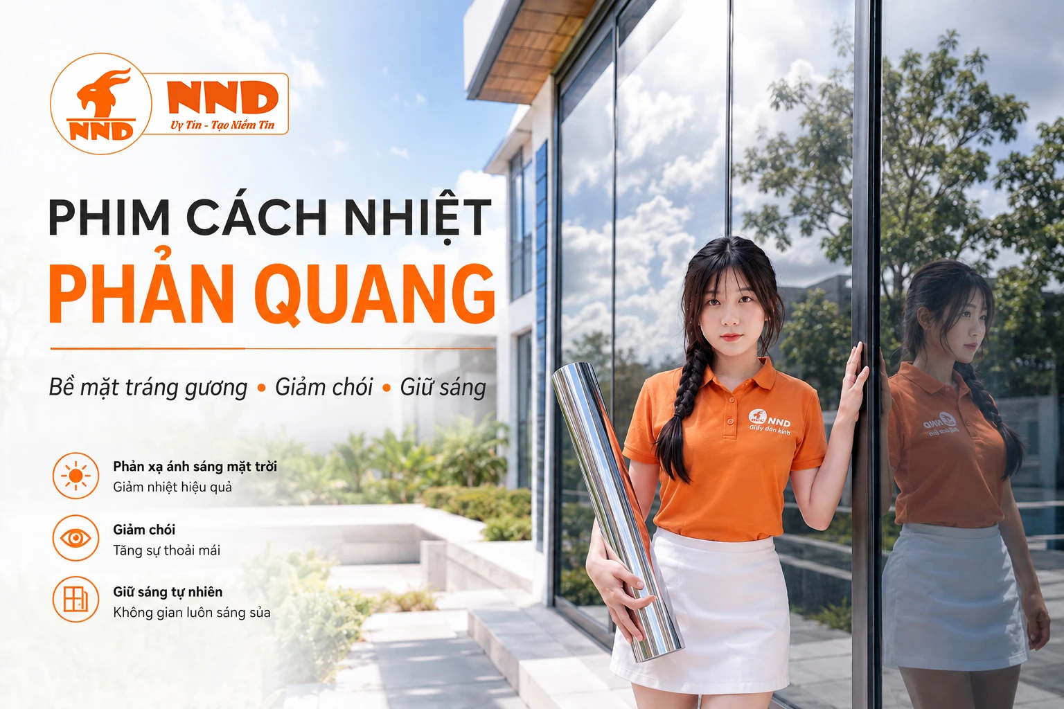 Phim cách nhiệt phản quang tráng gương giúp giảm chói và giữ ánh sáng tự nhiên