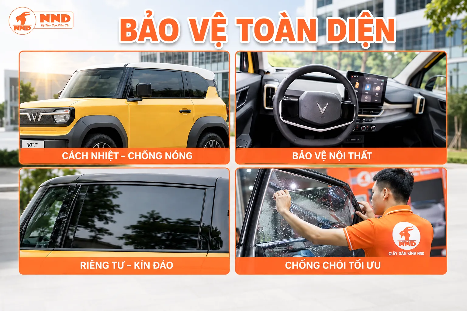Phim cách nhiệt xe VF3 giúp hỗ trợ chống nóng, bảo vệ nội thất, tăng riêng tư và giảm chói khi lái xe