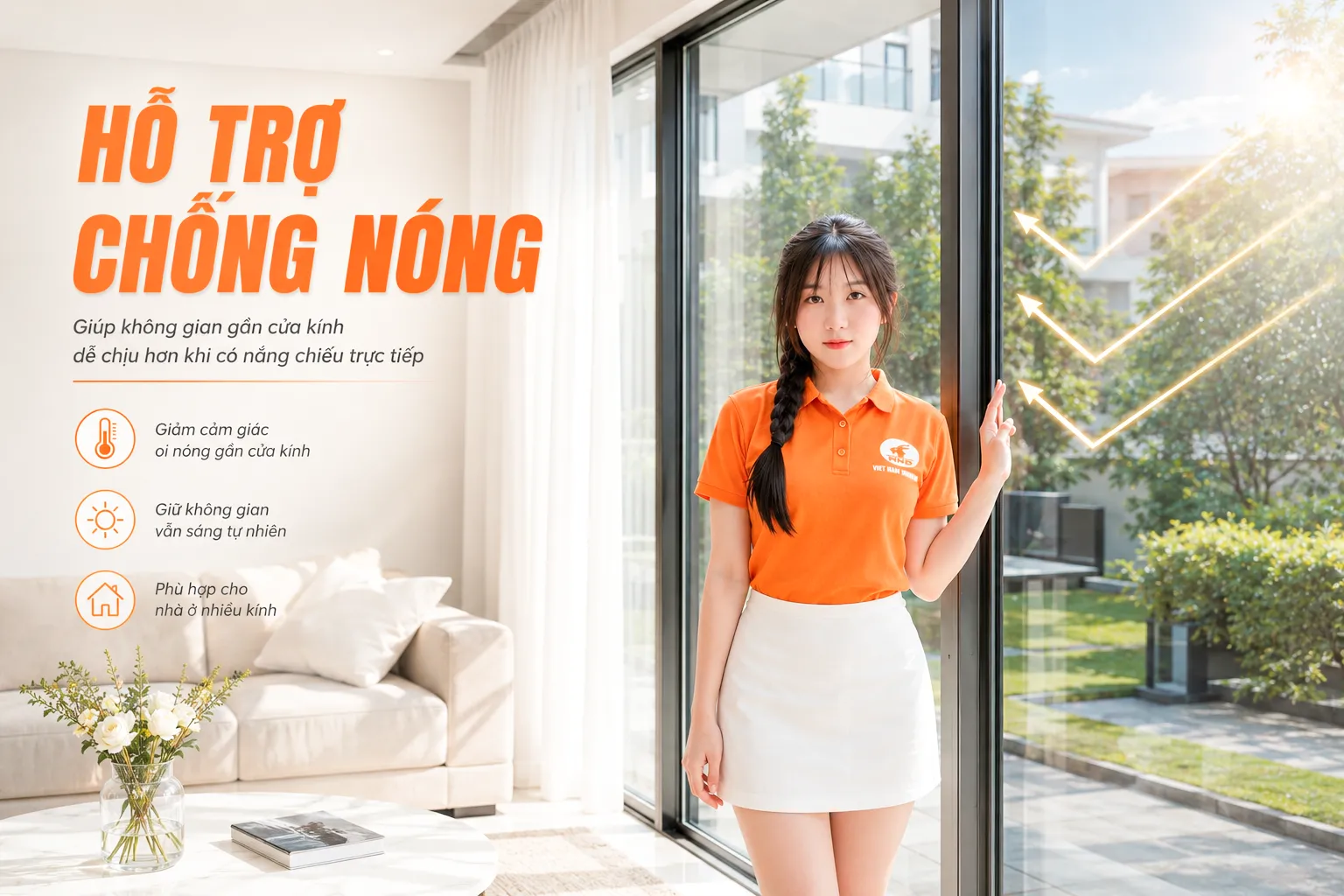 Phim cách nhiệt 3M cho nhà kính giúp giảm cảm giác nóng gần cửa kính nhưng vẫn giữ ánh sáng tự nhiên cho không gian.