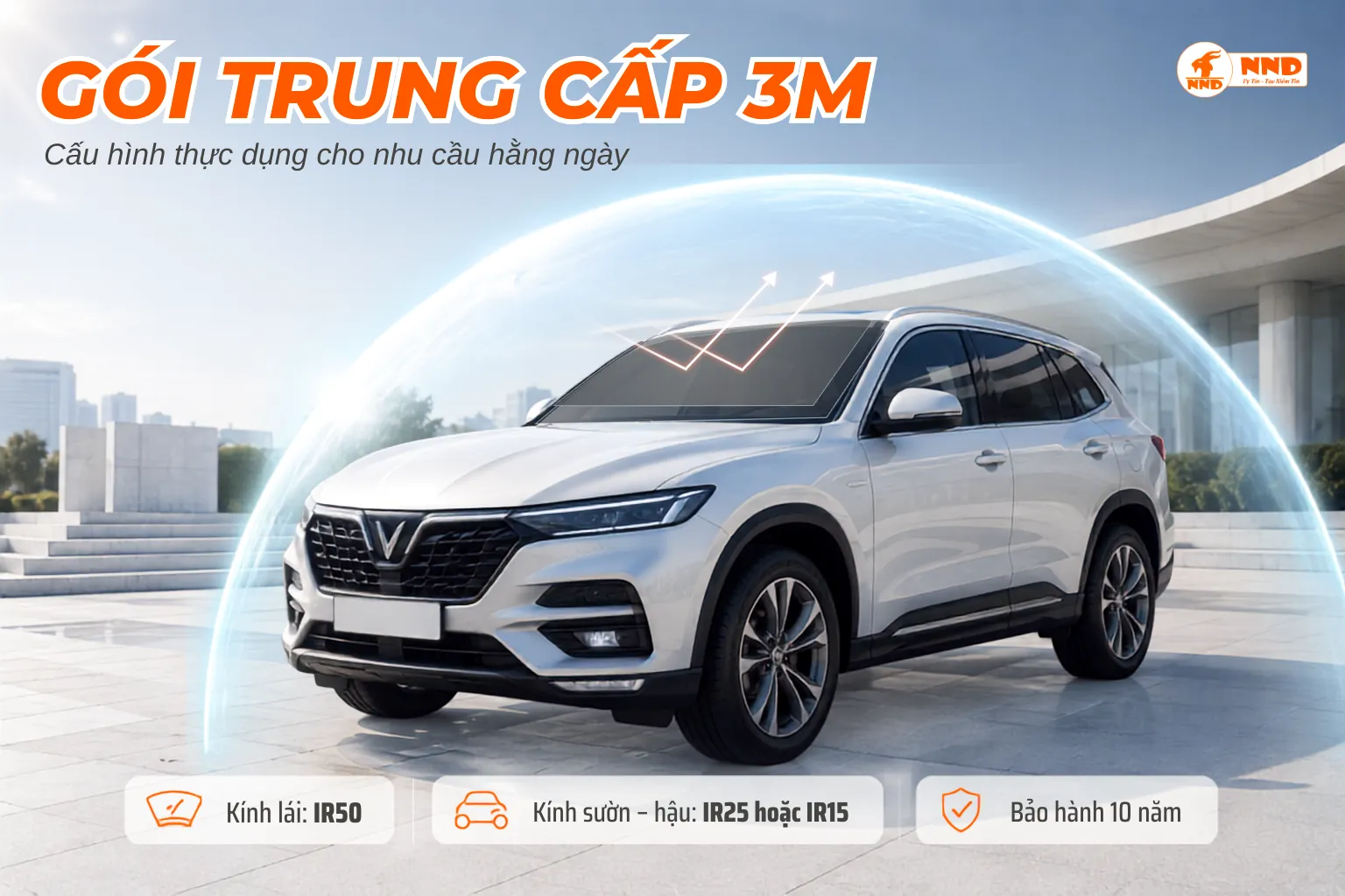 Gói phim cách nhiệt 3M Trung Cấp với IR50 kính lái và IR25 hoặc IR15 kính sườn hậu
