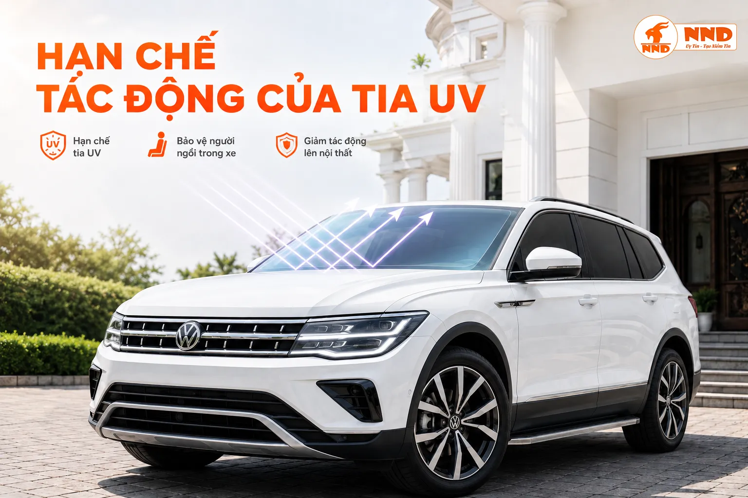 Phim cách nhiệt 3M hỗ trợ hạn chế tác động của tia UV, góp phần bảo vệ người ngồi trong xe và nội thất ô tô.