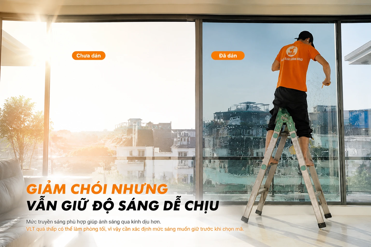So sánh cửa kính trước và sau khi dán phim cách nhiệt giảm chói giữ sáng