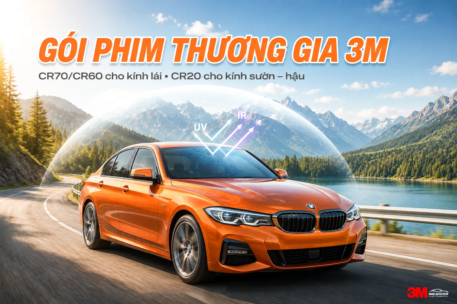 Cấu hình Gói phim cách nhiệt 3M Thương Gia với CR70 hoặc CR60 kính lái và CR20 kính sườn hậu