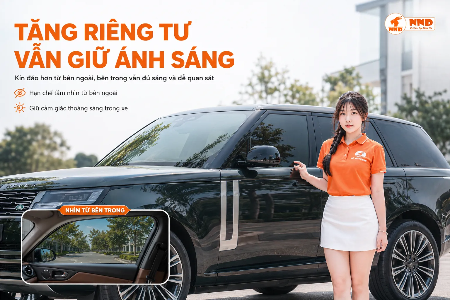 Phim cách nhiệt ô tô giúp tăng sự riêng tư từ bên ngoài nhưng vẫn duy trì ánh sáng và khả năng quan sát từ bên trong xe.