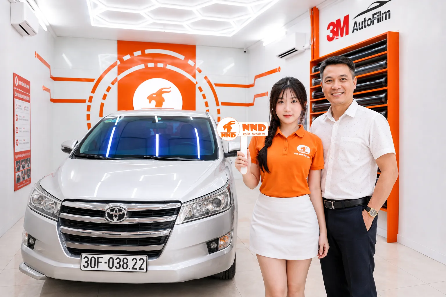 Khách hàng nhận xe Toyota Innova sau khi hoàn thiện dán phim cách nhiệt tại NND