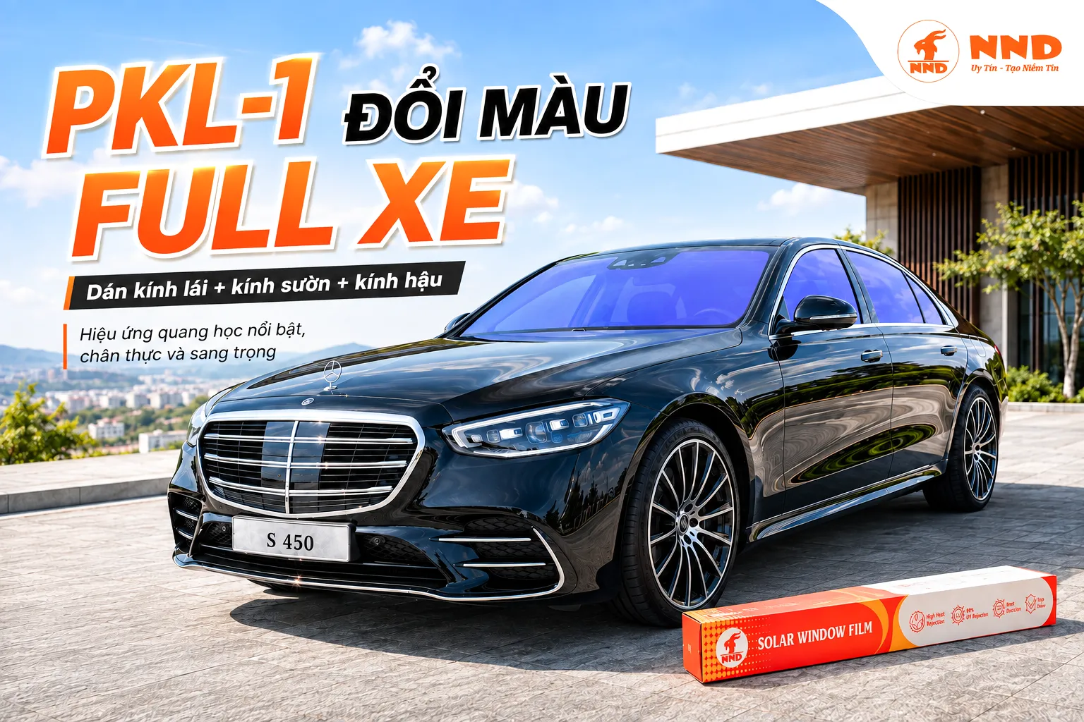 Gói phim cách nhiệt đổi màu PKL-1 dán full xe, tạo hiệu ứng kính xanh tím nổi bật và sang trọng